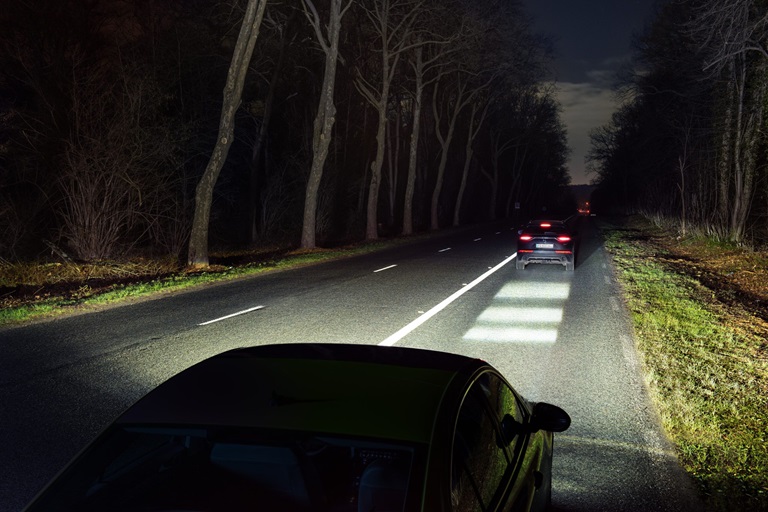 Car on road with LED lights