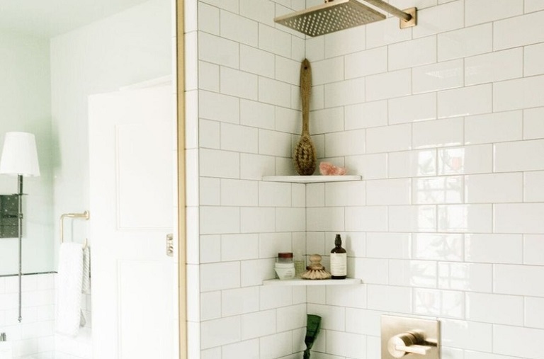 storage shelves in the shower